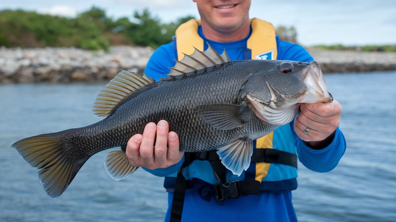 man with a huge blackfish