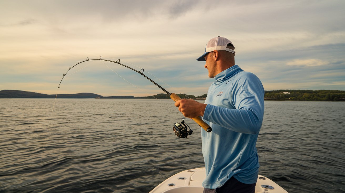 man with a fish on the line